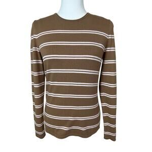 J. Mclaughlin Woman's Long Sleeve Crew Neck Shirt Sweater Brown/White Size S